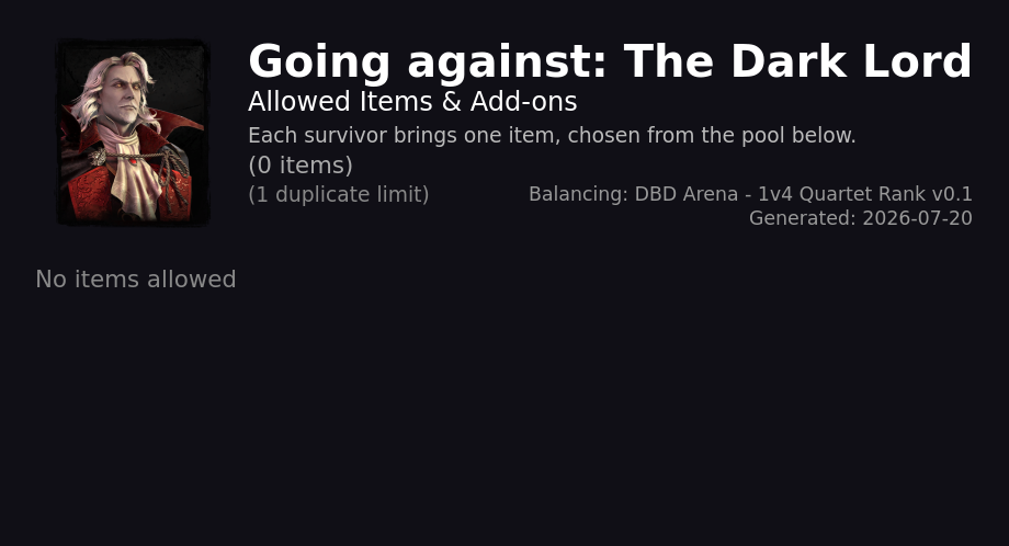Going against The Dark Lord — Allowed Survivor Items