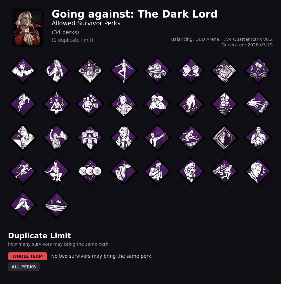 The Dark Lord — Allowed Survivor Perks