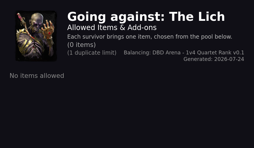 Going against The Lich — Allowed Survivor Items
